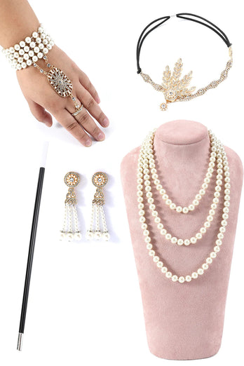 Glitter Champagne pailletten omzoomd jaren 1920 Gatsby jurk met accessoires Set