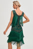 Afbeelding in Gallery-weergave laden, Donkergroene pailletten franjes Great Gatsby jurk met accessoires Set