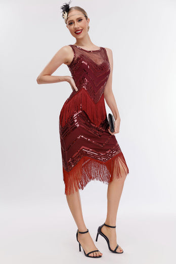 Franjes rode Sparkly jaren 1920 jurk met accessoires Set