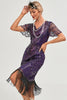 Afbeelding in Gallery-weergave laden, Donker paarse kralen franjes jaren 1920 jurk met accessoires Set