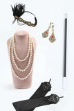 Beading donkergroene Glitter franjes Flapper jurk met accessoires Set