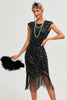 Afbeelding in Gallery-weergave laden, Zwarte mouwloze Glitter franjes jaren 1920 jurk met accessoires Set
