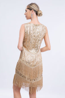 Abrikoos omzoomd jaren 1920 Gatsby jurk met pailletten met 20s accessoires Set