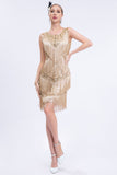 Abrikoos omzoomd jaren 1920 Gatsby jurk met pailletten met 20s accessoires Set