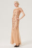 Afbeelding in Gallery-weergave laden, Champagne pailletten korte mouwen lange jaren 1920 jurk met 20s accessoires Set