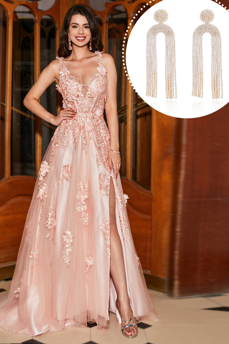 Afbeelding in Gallery-weergave laden, Blush Appliques A Line Spaghetti Bandjes Prom Dress met Accessoire