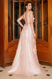 Blush Appliques A Line Spaghetti Bandjes Prom Dress met Accessoire