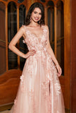 Blush Appliques A Line Spaghetti Bandjes Prom Dress met Accessoire