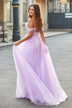 Off the Shoulder Appliques Tulle korset Prom jurk met accessoire