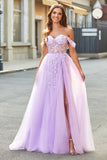 Off the Shoulder Appliques Tulle korset Prom jurk met accessoire