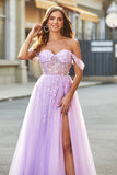 Off the Shoulder Appliques Tulle korset Prom jurk met accessoire