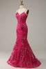 Afbeelding in Gallery-weergave laden, Hot Pink Pailletten Print Zeemeermin Prom Jurk