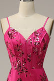 Hot Pink Pailletten Print Zeemeermin Prom Jurk