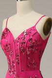 Hot Pink Pailletten Print Zeemeermin Prom Jurk