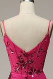 Hot Pink Pailletten Print Zeemeermin Prom Jurk