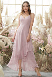 Blush Hoge Lage Chiffon bruidsmeisje jurk