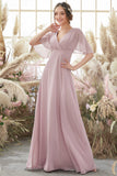 Blush Batwing Mouwen Chiffon Bridesmaid Jurk