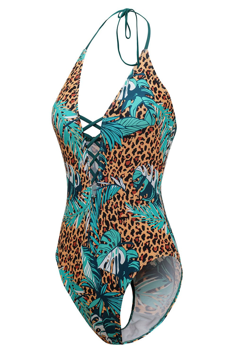 Afbeelding in Gallery-weergave laden, Groene luipaard bedrukte zwempakken