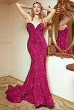 Zeemeermin Sweetheart Fuchsia Pailletten Lange Galajurk met Sweep Train