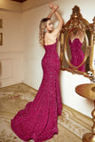 Zeemeermin Sweetheart Fuchsia Pailletten Lange Galajurk met Sweep Train