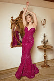 Zeemeermin Sweetheart Fuchsia Pailletten Lange Galajurk met Sweep Train