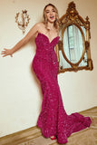 Zeemeermin Sweetheart Fuchsia Pailletten Lange Galajurk met Sweep Train