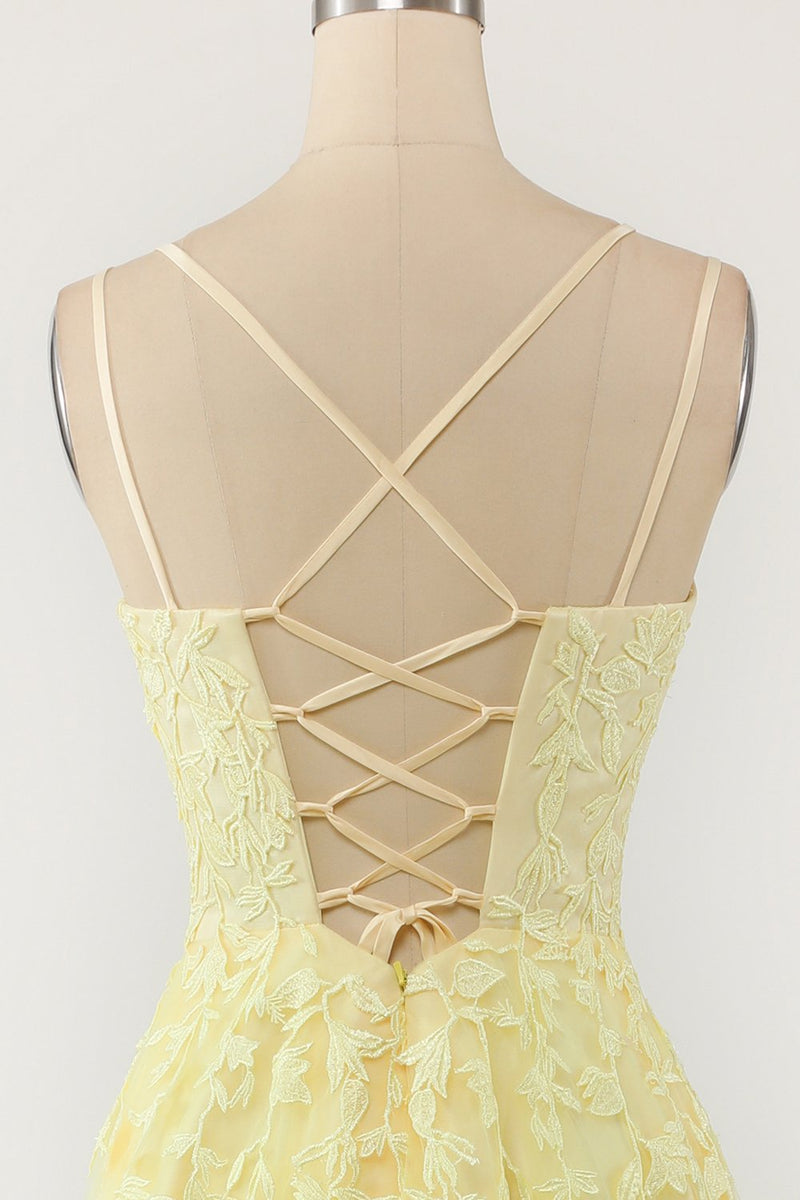 Afbeelding in Gallery-weergave laden, Gele Spaghetti Straps Prom Dress