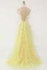Afbeelding in Gallery-weergave laden, Gele Spaghetti Straps Prom Dress
