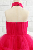 Fuchsia Halter Bloem Meisje Jurk