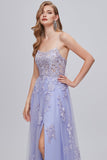 Lavendel Spaghetti Bandjes Appliques Long Prom Jurk met Spleet