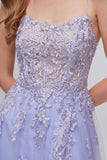 Lavendel Spaghetti Bandjes Appliques Long Prom Jurk met Spleet