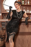 Zwarte Gatsby Glitter Fringe 1920s Flapper Jurk