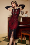 Rode Gatsby Glitter Fringe 1920s Flapper Jurk