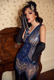 Royal Blue Glitter Fringe Gatsby 1920s Flapper Jurk