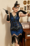 Pailletten Koningsblauw Grote maat 1920s Flapper Jurk