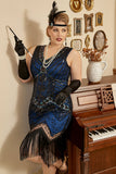 Pailletten Koningsblauw Grote maat 1920s Flapper Jurk