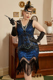 Pailletten Koningsblauw Grote maat 1920s Flapper Jurk