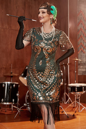 Ronde hals pailletten jaren 1920 jurk