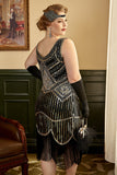 Zwarte Pailletten Fringes Grote maat 1920s Flapper Jurk