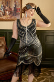 Zwarte Pailletten Fringes Grote maat 1920s Flapper Jurk