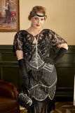 Zwarte Pailletten Fringes Grote maat 1920s Flapper Jurk