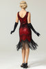 Afbeelding in Gallery-weergave laden, Rode en zwarte diepe V-hals Flapper jaren 1920 jurk