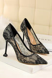 Zwarte Kant Stiletto Pointy Heels