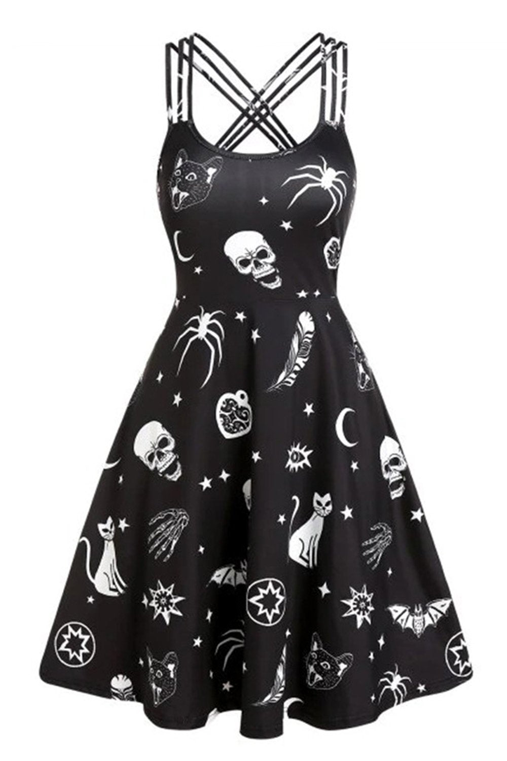 Zwarte schedel print pin up vintage jurk