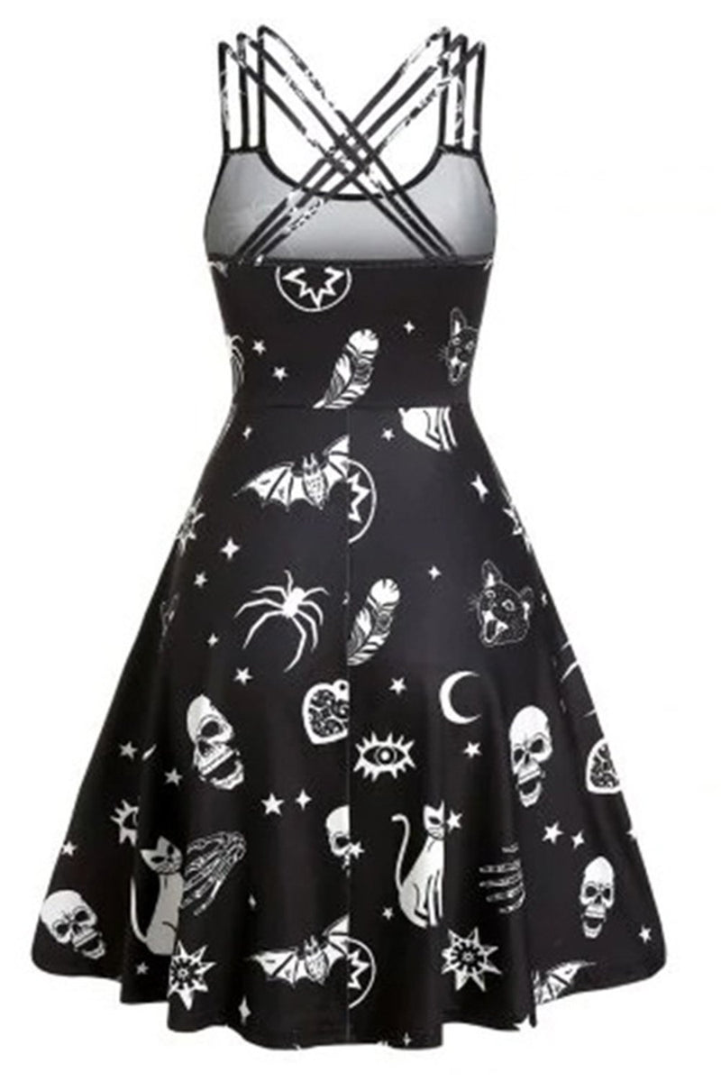Afbeelding in Gallery-weergave laden, Zwarte schedel print pin up vintage jurk