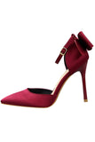 Burgundy Satin Prom Heels met Bowknot