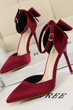 Burgundy Satin Prom Heels met Bowknot