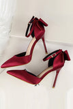 Burgundy Satin Prom Heels met Bowknot