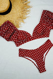 Pof mouw Polka Dot V-Hals Bikini