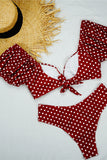 Pof mouw Polka Dot V-Hals Bikini